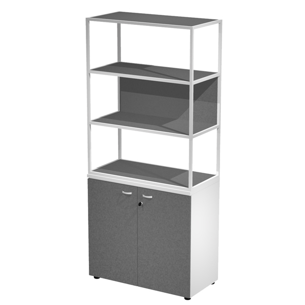 MD_100997 Libreria alta metal + armadio basso Essence - 90 x 46 x 204 cm - Bianco/antracite/antracite/bianco - immagine 1