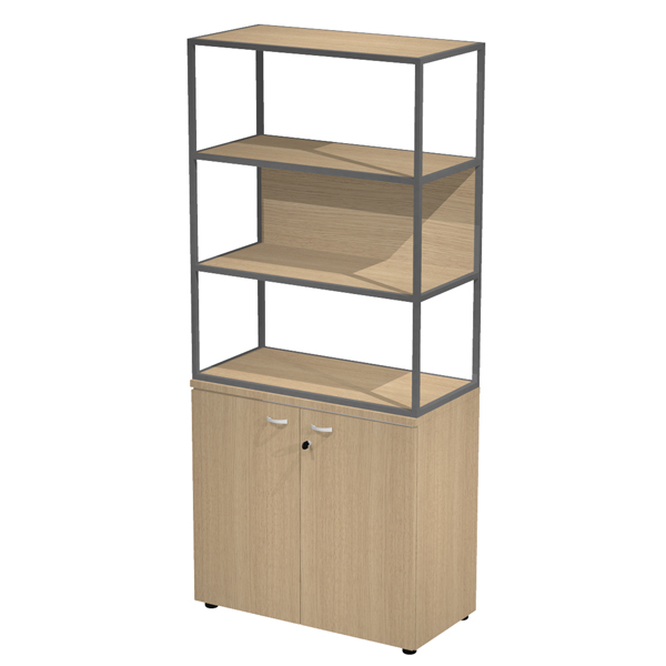 MD_100998 Libreria alta metal + armadio basso Essence - 90 x 46 x 204 cm - Rovere/rovere/rovere/antracite - immagine 1