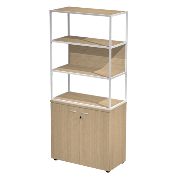 MD_100999 Libreria alta metal + armadio basso Essence - 90 x 46 x 204 cm - Rovere/rovere/rovere/bianco - immagine 1