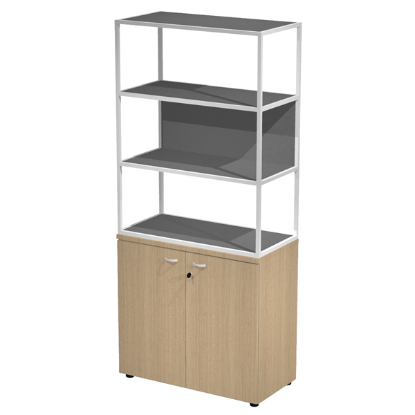 MD_101001 Libreria alta metal + armadio basso Essence - 90 x 46 x 204 cm - Rovere/rovere/antracite/bianca - immagine 1
