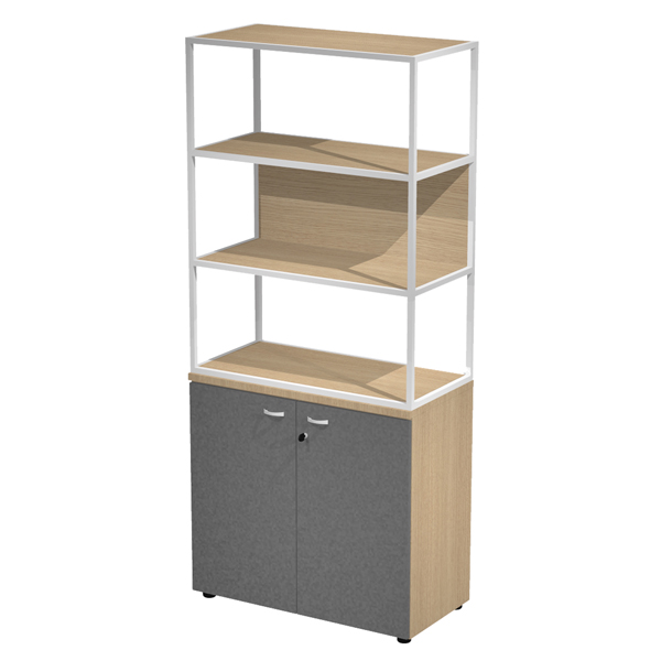 MD_101003 Libreria alta metal + armadio basso Essence - 90 x 46 x 204 cm - Rovere/antracite/rovere/bianca - immagine 1