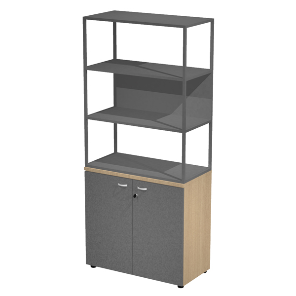 MD_101004 Libreria alta metal + armadio basso Essence - 90 x 46 x 204 cm - Rovere/antracite/antracite/antracite - immagine 1