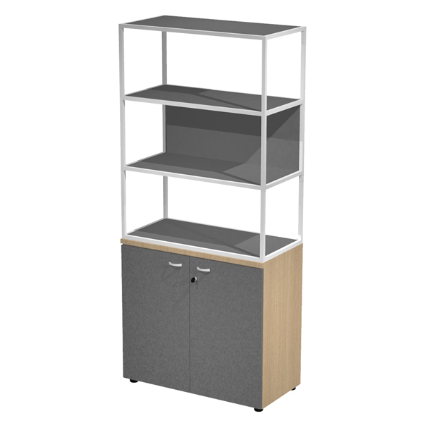MD_101005 Libreria alta metal + armadio basso Essence - 90 x 46 x 204 cm - Rovere/antracite/antracite/bianca - immagine 1