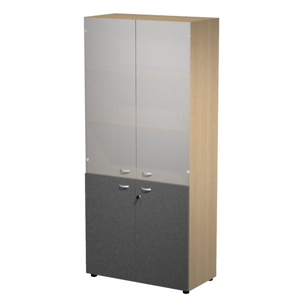 MD_101021 Armadio alto con ante superiori in vetro Essence - con serratura - 90 x 45 x 200 cm - rovere/antracite - immagine 1