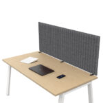 Pannello fonoassorbente per scrivania - 135 x 40 cm - morsetti neri - grigio medio
