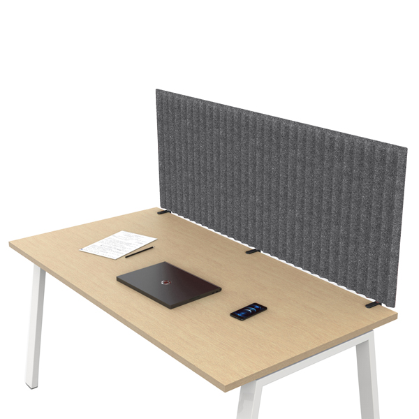 MD_101039 Pannello fonoassorbente per scrivania - 175 x 40 cm - morsetti neri - grigio medio - immagine 1