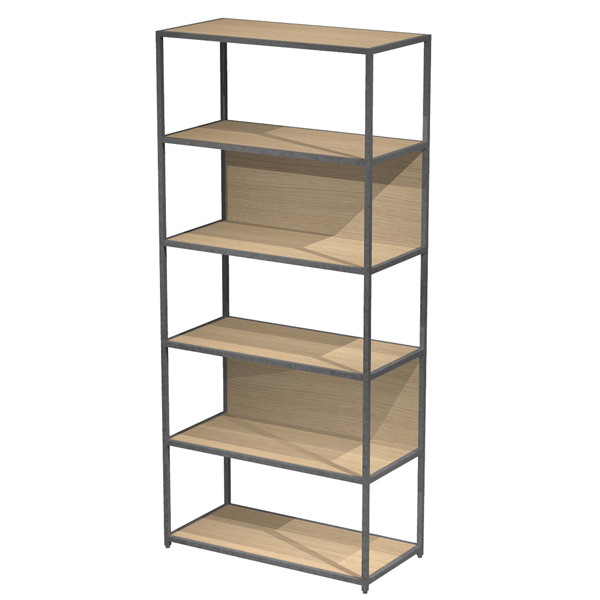 MD_101057 Libreria 6 ripiani Modular - 90 x 44 x 200 cm - struttura metal antracite - rovere - immagine 1