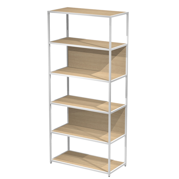 MD_101060 Libreria 6 ripiani Modular - 90 x 44 x 200 cm - struttura metal bianco - rovere - immagine 1