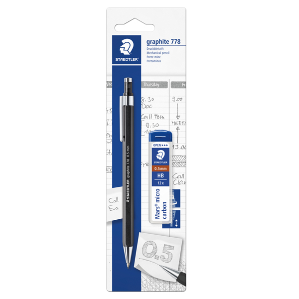 MD_101098 Portamine Grafite 778 - mina 0,5 mm - con astuccio 12 mine - fusto nero opaco - Staedtler - immagine 1