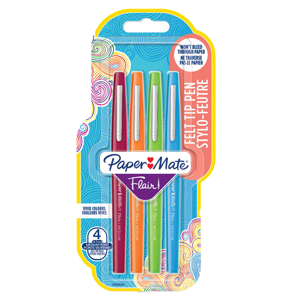 MD_101259 Pennarello Flair Nylon - punta feltro - 1,10mm - colori assortiti Fun - Papermate - conf. 4 pezzi - immagine 1