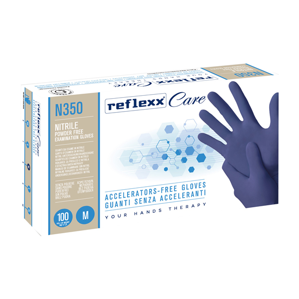 MD_101265 Guanti nitrile ipoallergenici N350 - senza acceleranti - taglia M - blu - Reflexx - conf. 100 pezzi - immagine 1