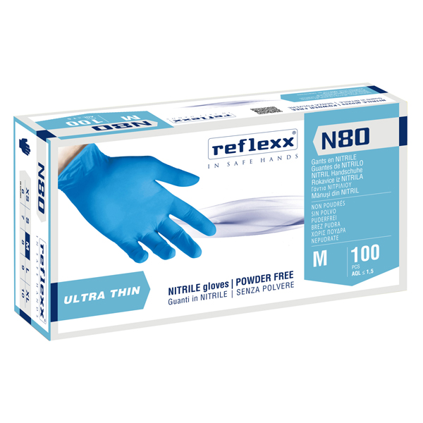 MD_101270 Guanti in nitrile N80 - ultrasottili - taglia M - azzurro - Reflexx - conf. 100 pezzi - immagine 1