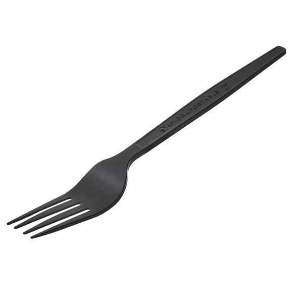 MD_101407 Forchetta monouso in CPLA - 16 cm - nero - Leone - conf. 50 pezzi - immagine 1