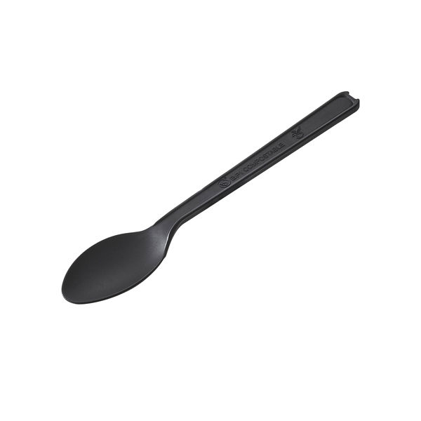 MD_101409 Cucchiaino monouso in CPLA - 12,5 cm - nero - Leone - conf. 50 pezzi - immagine 1