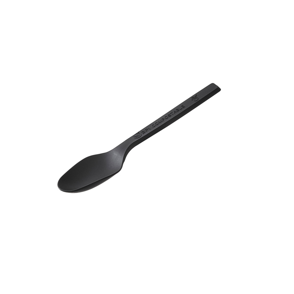 MD_101410 Cucchiaino monouso in CPLA - 10 cm - nero - Leone - conf. 100 pezzi - immagine 1