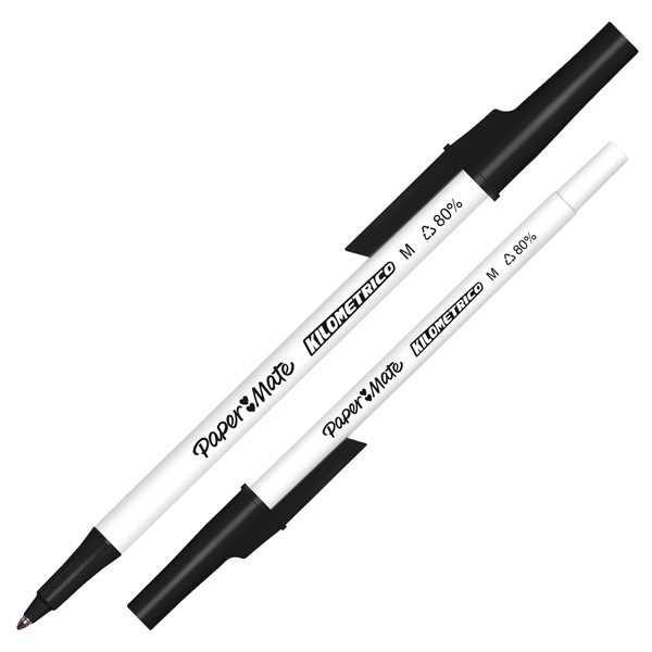 MD_101521 Penna sfera - cappuccio - Kilometrico Recycled - punta 1,0 mm - nero - Papermate - immagine 1