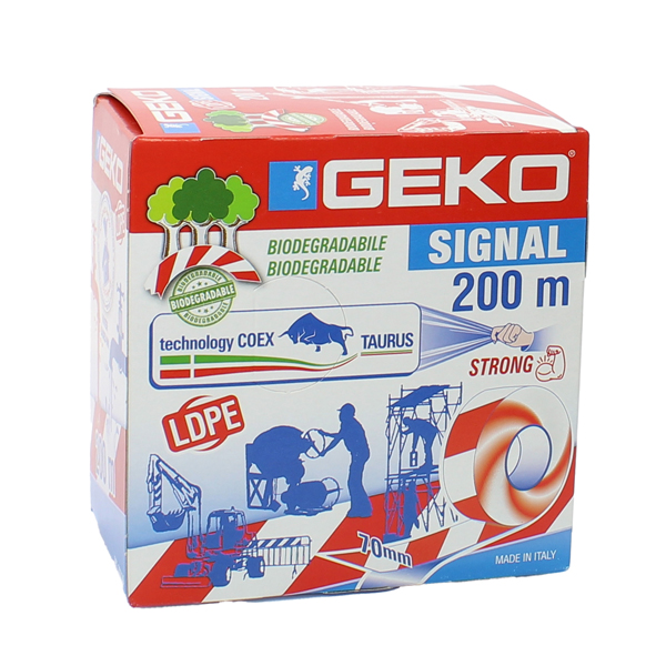 MD_101811 Nastro segnaletico SIGNAL - biodegradabile - 7 cm x 200 m - bianco/rosso - Geko - immagine 1