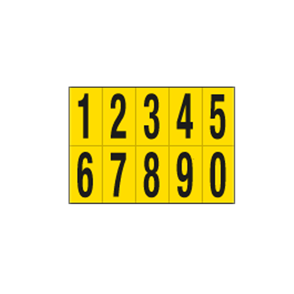 MD_101813 Numeri adesivi da 0 a 9 - in PVC - 70 x 124 mm - 10 et/fg - 1 foglio - nero/giallo - immagine 1