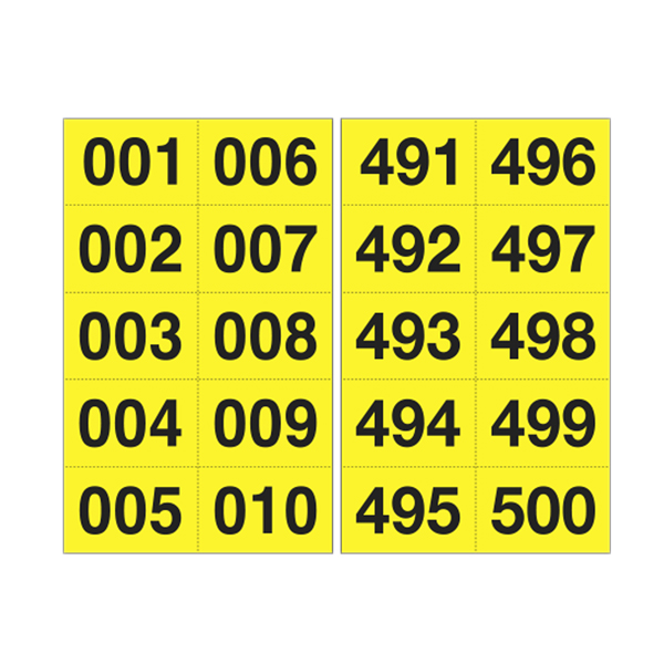 MD_101842 Numero adesivo da 001 a 500 - 45 x 24 mm - 10 et/fg - 50 fogli - nero/giallo - immagine 1