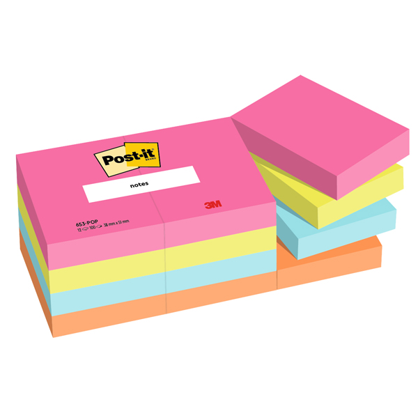 MD_101848 Blocco Post-it - 653-POP - 38 x 51 mm - 100 fogli - colori Popmistic - Post-it - conf. 12 pezzi - immagine 1