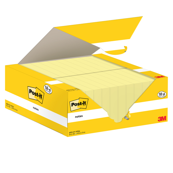 MD_101855 Blocco foglietti Post-it Notes - 653-CY-VP24 - 38 x 51 mm - giallo Canary - 100 fogli - Post-it - conf. 24 blocchi - immagine 1