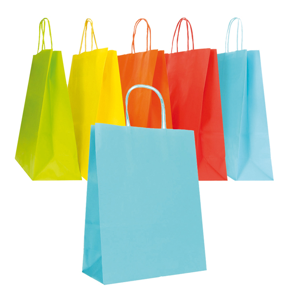 MD_102060 Shopper Twisted - maniglie cordino - 36 x 12 x 41 cm - carta biokraft - colori assortiti primavera/estate - Mainetti Bags - conf. 25 pezzi - immagine 1