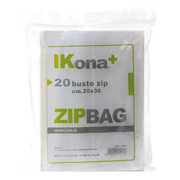 MD_102179 Sacchetti Zip - 20 x 30 cm - PE - trasparente - Ikona+ - conf. 20 pezzi - immagine 1