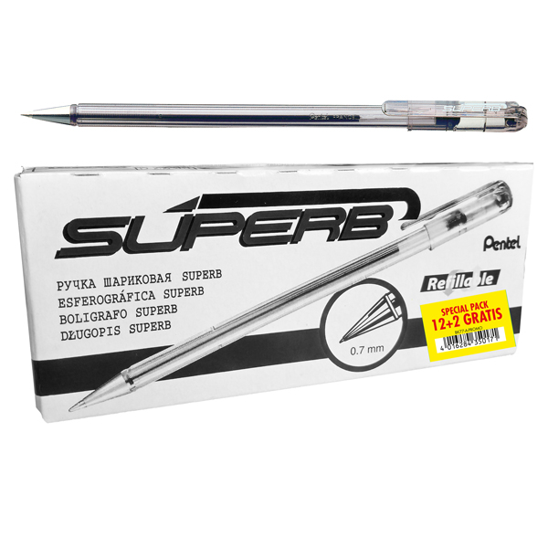 MD_102514 Penna a sfera Super B - punta 0,7 mm - nero - Pentel - promo pack 12+2 pezzi - immagine 1