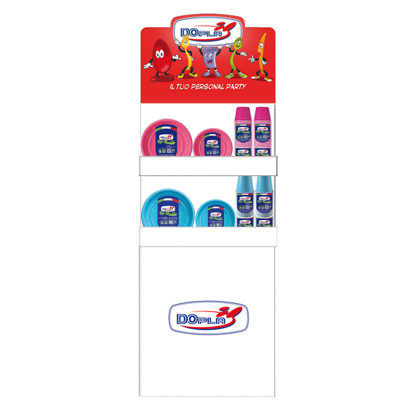 MD_102533 Espositore da terra Mini - con piatti e bicchieri Reuse - fucsia/turchese - Dopla - immagine 1