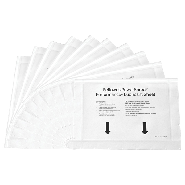 MD_103118 Foglio lubrificante Performance - per distruggidocumenti - Fellowes - conf. 10 pezzi - immagine 1