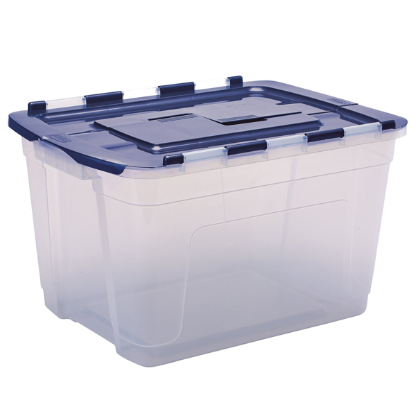MD_103357 Contenitore multiuso Bankers Box - 43 x 59 x 35 cm - 55 L - PP - con coperchio a cerniera blu - trasparente - Fellowes - immagine 1