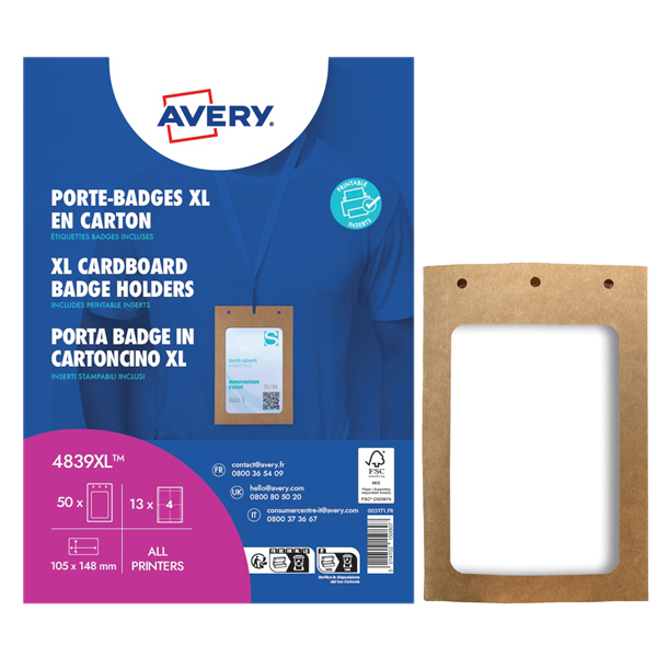 MD_103371 Portabadge A6 - in cartoncino plastificato - laser/inkjet - 105 x 148 mm - Avery - Conf. 50 pezzi - immagine 1