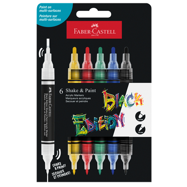 MD_103395 Marcatori Shake&Paint - colori assoriti basic - Faber-Castell - conf. 6 pz - immagine 1
