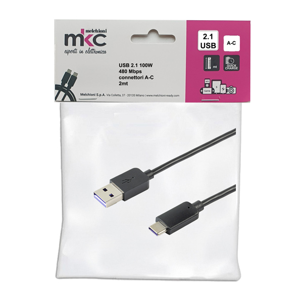 MD_103594 Cavo USB - 2.0 A/C - 100W - 480Mbps - 2 mt - MKC Melchioni - immagine 1