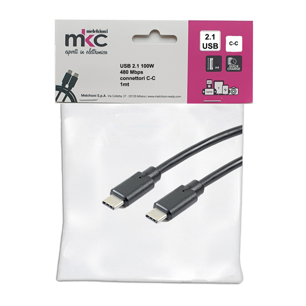MD_103597 Cavo USB - 2.0 C/C - 100W - 480Mbps - 1 mt - MKC Melchioni - immagine 1