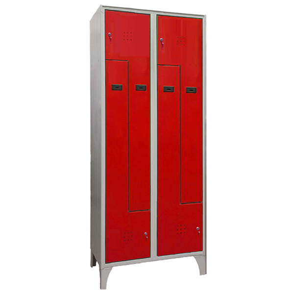MD_103616 Armadio spogliatoio in metallo salvaspazio - a 2 ante a L - 80 x 50 x 195 cm - grigio/rosso - Fasma - immagine 1