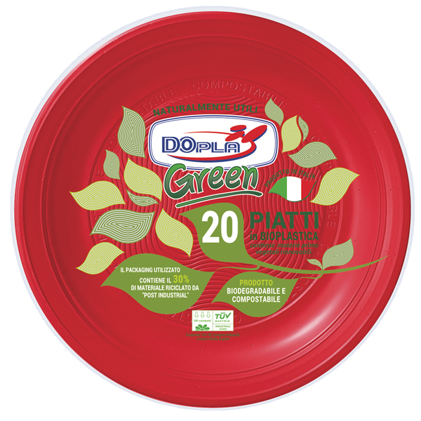 MD_103874 Piatto fondo - compostabile - diametro 22 cm - rosso - Dopla - conf. 20 pezzi - immagine 1