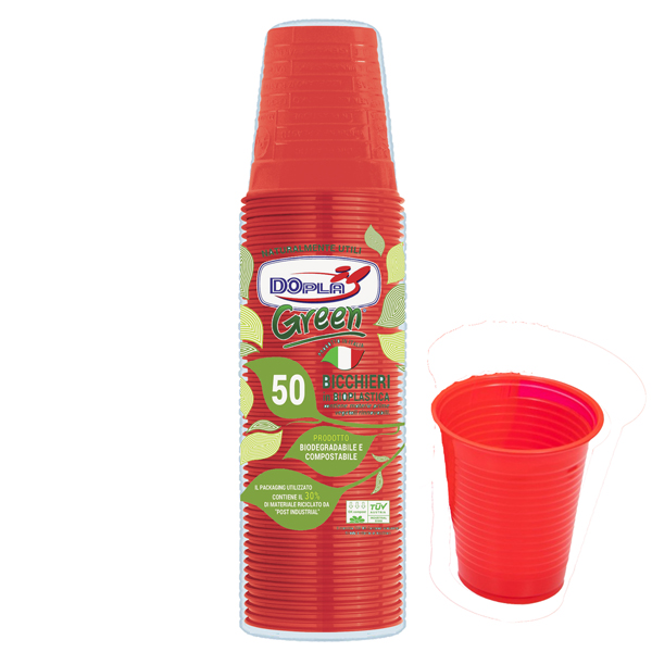 MD_103876 Bicchieri monouso - compostabili - 200 ml - rosso - Dopla - conf. 50 pezzi - immagine 1
