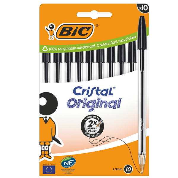 MD_103962 Penna a sfera Cristal - punta media 1,0mm - nero - Bic - conf. 10 pezzi - immagine 1