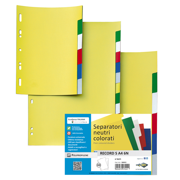 MD_25671 Separatore Record S - 6 tasti - PP - 21 x 29,7 cm - A4 - multicolore - Sei Rota - immagine 1