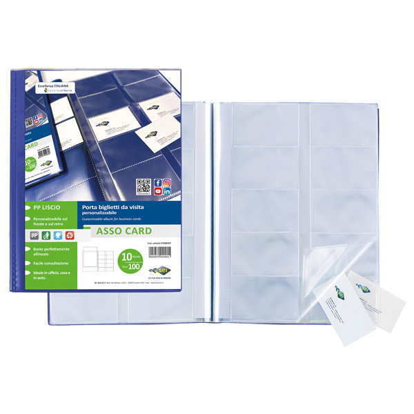 MD_25909 Porta biglietti da visita Asso Card - 21 x 29,7 cm - 10 buste con 10 tasche ciascuna - blu - Sei Rota - immagine 1