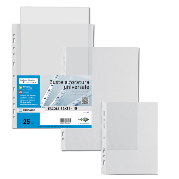 MD_25988 Buste forate Ercole - PVC liscio - 15 x 21 cm - trasparente - Sei Rota - conf. 25 pezzi - immagine 1