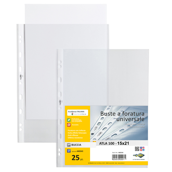 MD_26001 Buste forate Atla - medium - buccia - 15 x 21 cm - trasparente - Sei Rota - conf. 25 pezzi - immagine 1