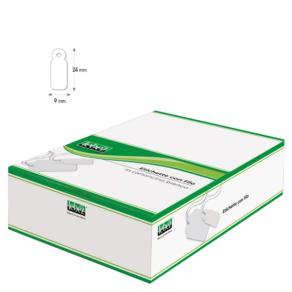MD_26662 Etichette con filo A384 - 9 x 24 mm - bianco - Lebez - conf. 1000 pezzi - immagine 1