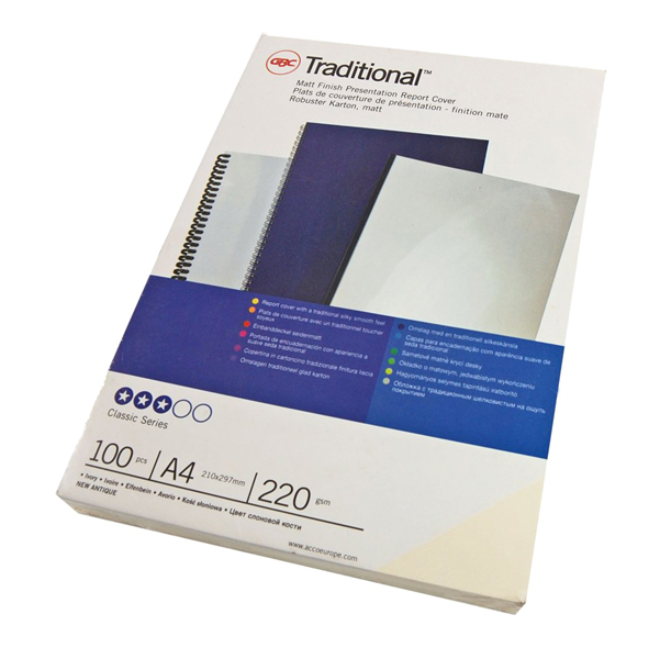 MD_26986 Copertine Traditional - A4 - 220 gr - cartoncino liscio - bianco - GBC - conf. 100 pezzi - immagine 1