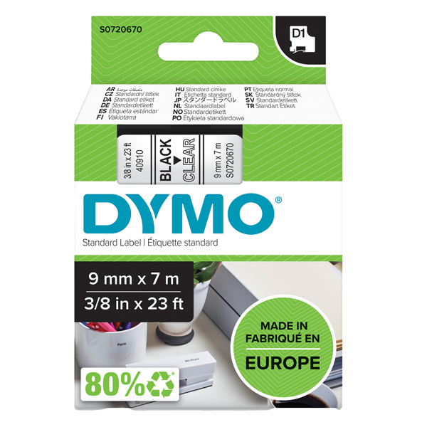 MD_27845 Nastro D1 standard 409100 - 9 mm x 7 mt - PL - nero/trasparente - Dymo - immagine 1