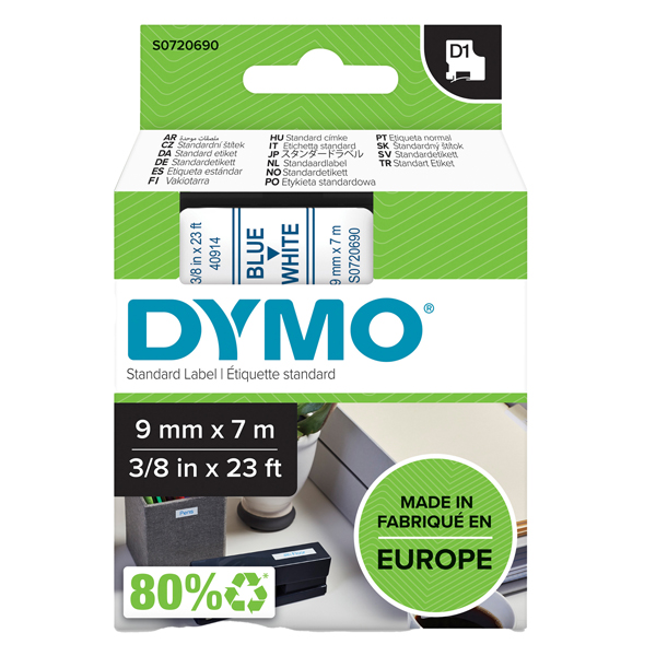 MD_27847 Nastro D1 standard 409140 - 9 mm x 7 mt - PL - blu/bianco - Dymo - immagine 1