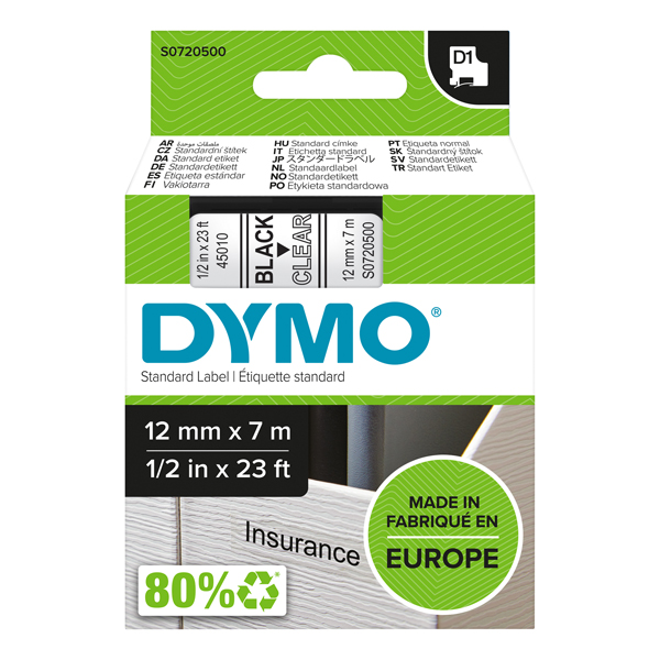 MD_27858 Nastro D1 standard 450100 - 12 mm x 7 mt - PL - nero/trasparente - Dymo - immagine 1