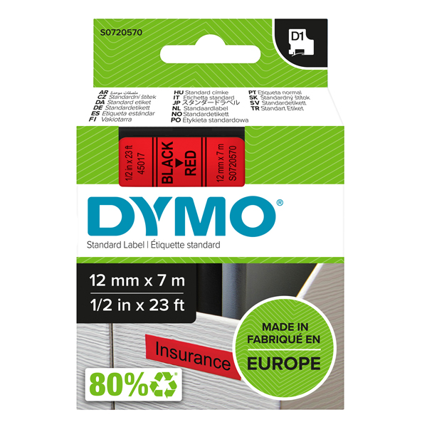 MD_27868 Nastro D1 standard 450170 - 12 mm x 7 mt - PL - nero/rosso - Dymo - immagine 1