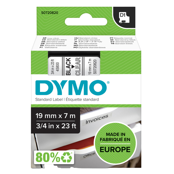 MD_27876 Nastro D1 standard 458000 - 19 mm x 7 mt - PL - nero/trasparente - Dymo - immagine 1